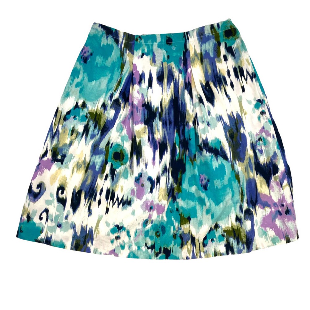 Blue and Purple Floral Watercolor A-Line Midi Skirt